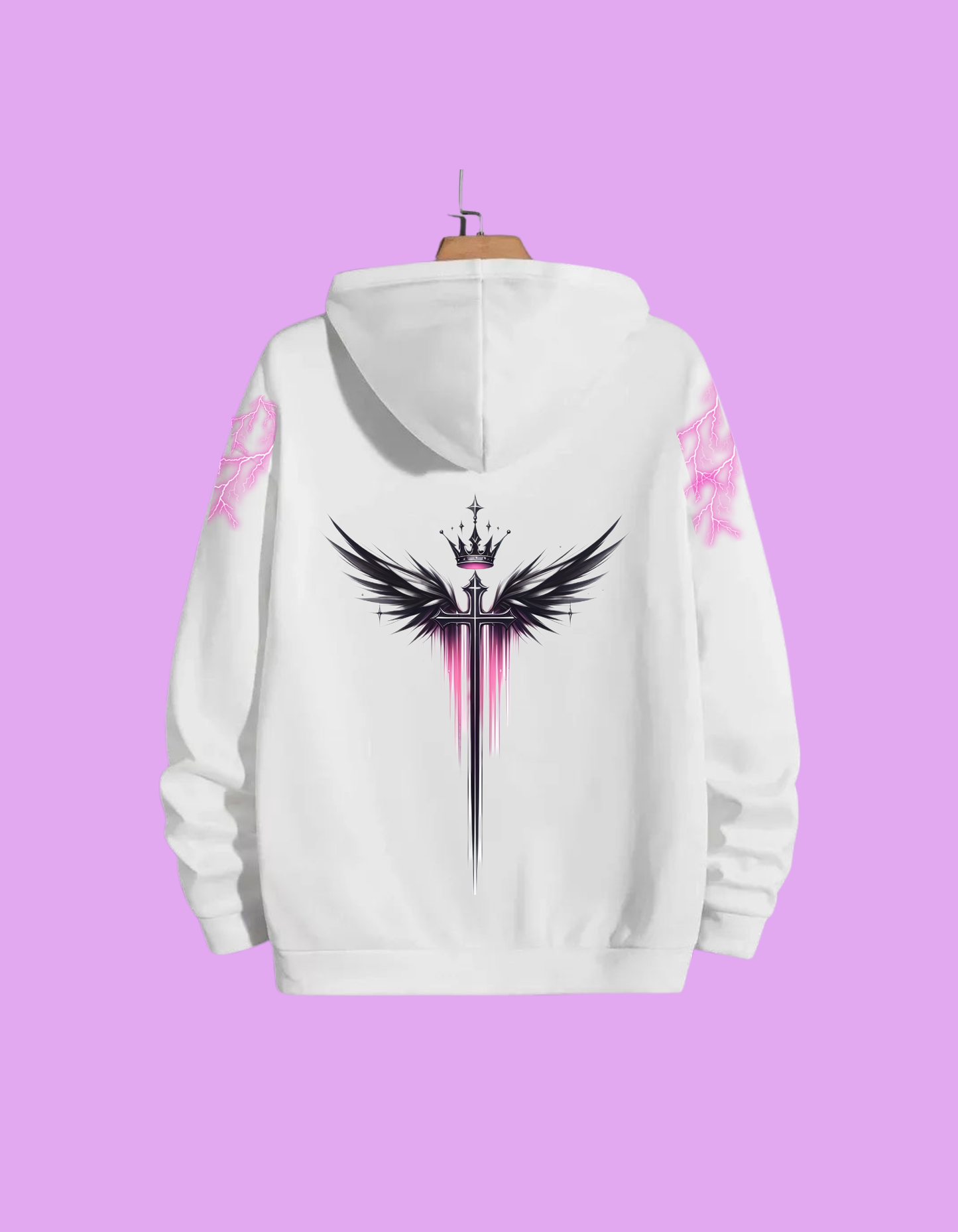 Swag Lightning Crown Hoodie – Neon Edition (White Oversized)