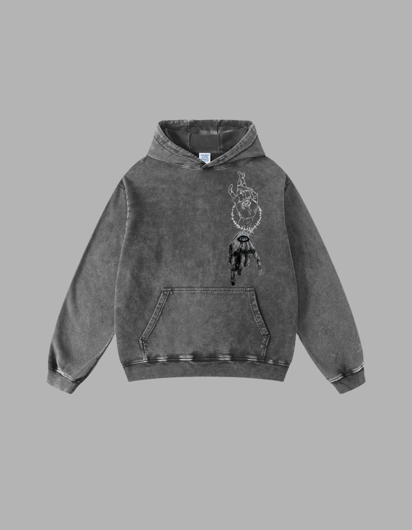 All-Seeing Swag Washed Hoodie – Vintage Grey Oversized Edition