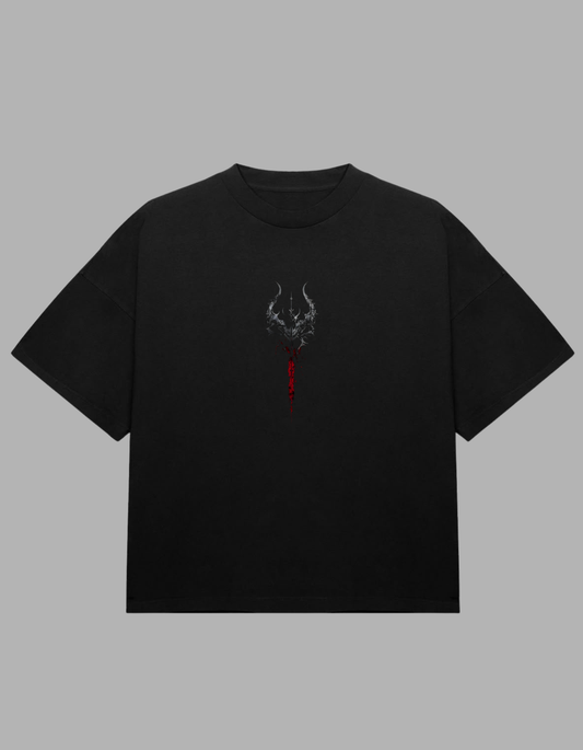 Knight of Shadows Oversized Tee – Red Saber Edition (Black)
