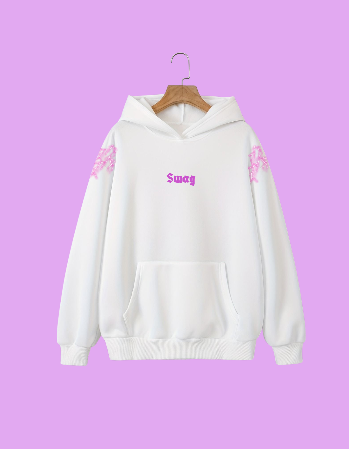 Swag Lightning Crown Hoodie – Neon Edition (White Oversized)